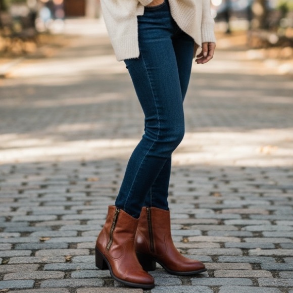 Frye Shoes - Frye Leslie Zip Cognac Genuine Leather Fall/Winter/Spring Heeled Ankle Booties